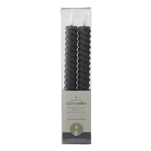 Set of 2 9.75 Inch Black Spiral LED Taper Candles w/Timer