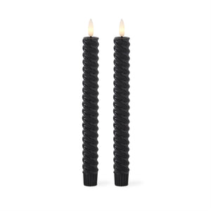 Set of 2 9.75 Inch Black Spiral LED Taper Candles w/Timer