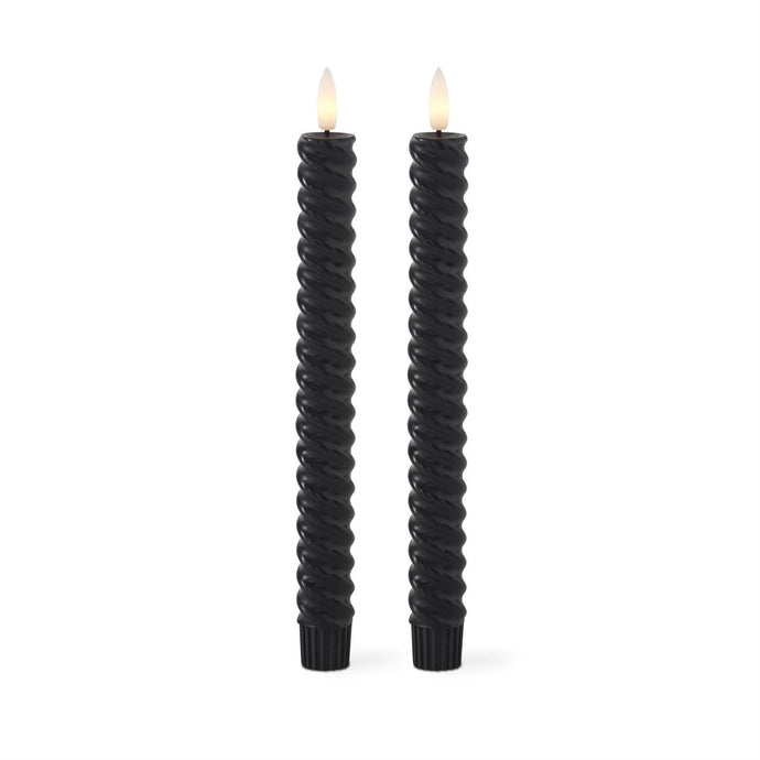Set of 2 9.75 Inch Black Spiral LED Taper Candles w/Timer