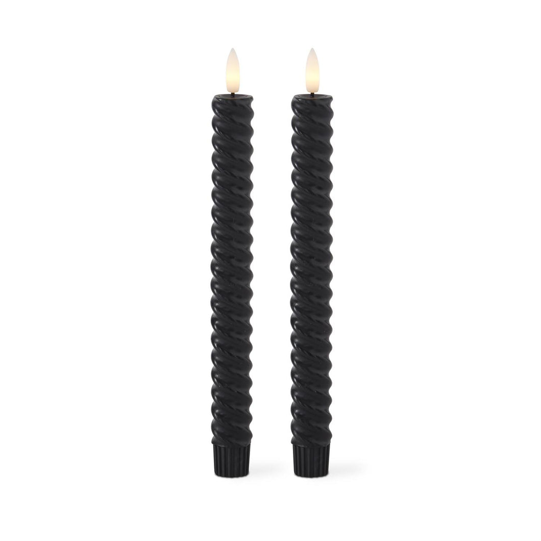 Set of 2 9.75 Inch Black Spiral LED Taper Candles w/Timer