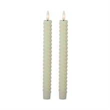 Load image into Gallery viewer, Set of 2 9.75 Inch Cream Spiral LED Taper Candles w/Timer