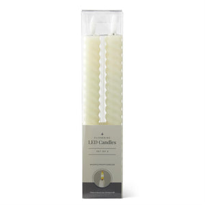 Set of 2 9.75 Inch Cream Spiral LED Taper Candles w/Timer