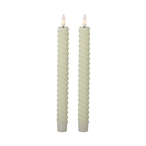 Set of 2 9.75 Inch Cream Spiral LED Taper Candles w/Timer