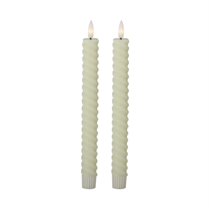 Set of 2 9.75 Inch Cream Spiral LED Taper Candles w/Timer