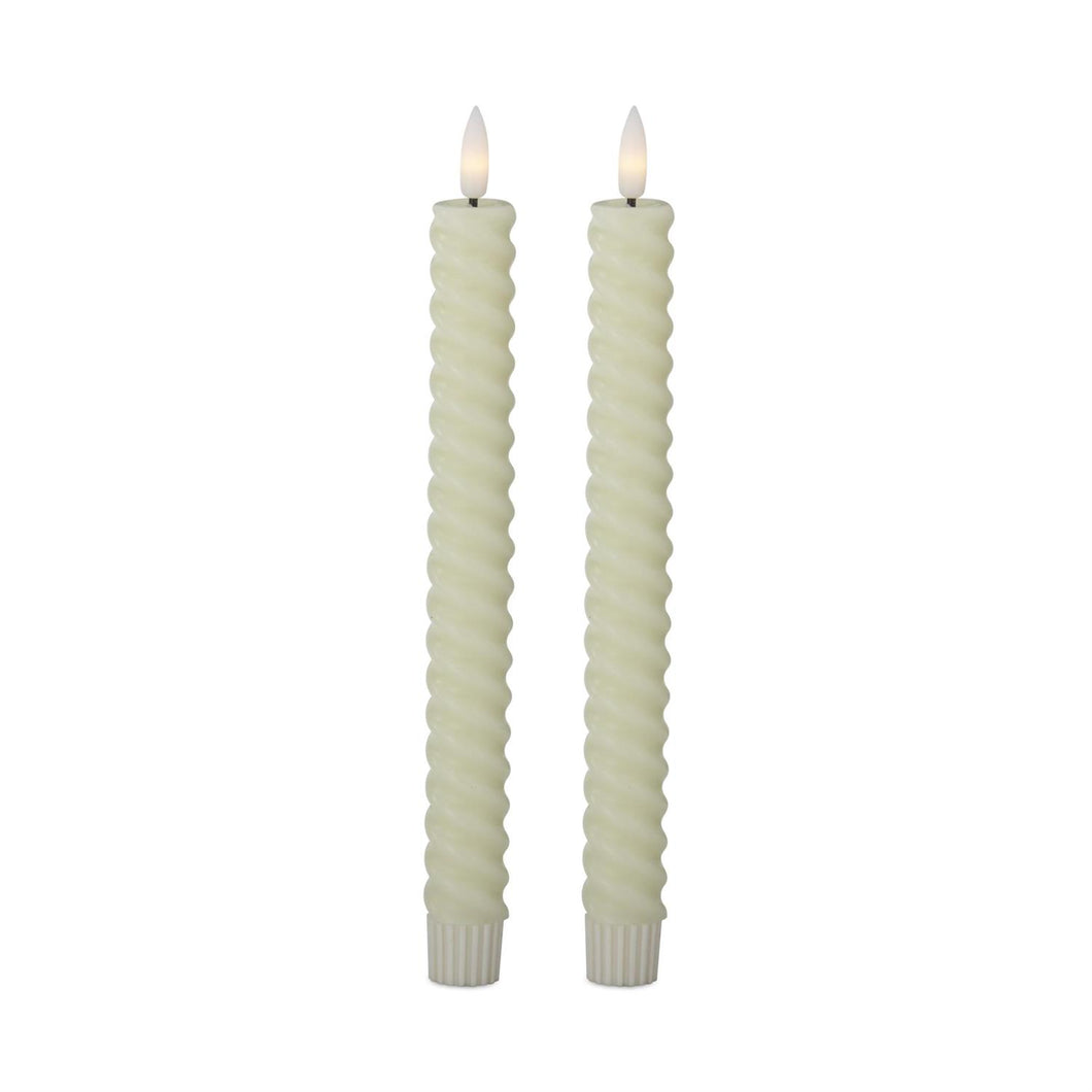 Set of 2 9.75 Inch Cream Spiral LED Taper Candles w/Timer