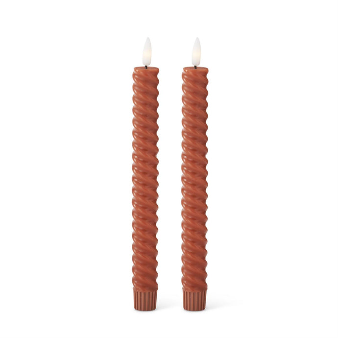 Set of 2 9.75 Inch Rust Spiral LED Taper Candles w/Timer