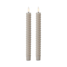 Load image into Gallery viewer, Set of 2 9.75 Inch Taupe Spiral LED Taper Candles w/Timer