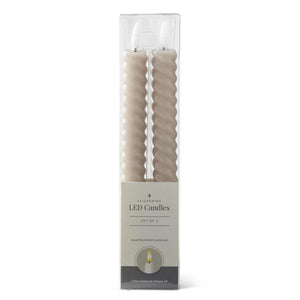Set of 2 9.75 Inch Taupe Spiral LED Taper Candles w/Timer
