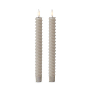 Set of 2 9.75 Inch Taupe Spiral LED Taper Candles w/Timer