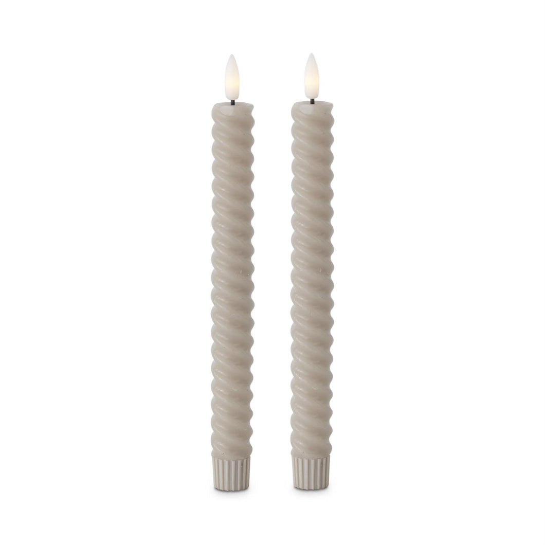 Set of 2 9.75 Inch Taupe Spiral LED Taper Candles w/Timer