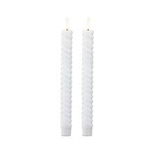 Load image into Gallery viewer, 9.75 Inch White Spiral LED Taper Candles w/Timer