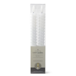 9.75 Inch White Spiral LED Taper Candles w/Timer