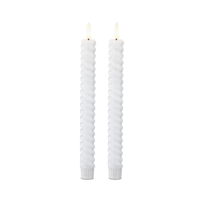 9.75 Inch White Spiral LED Taper Candles w/Timer