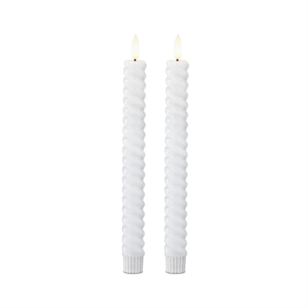 9.75 Inch White Spiral LED Taper Candles w/Timer