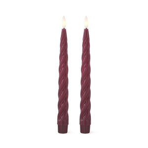 9.75 Inch Burgundy Spiral LED Taper Candles w/Timer