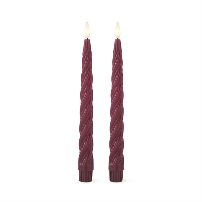 9.75 Inch Burgundy Spiral LED Taper Candles w/Timer