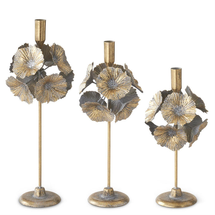 Gold w/White & Black Speckle Metal Taper Candleholder, 3 size options