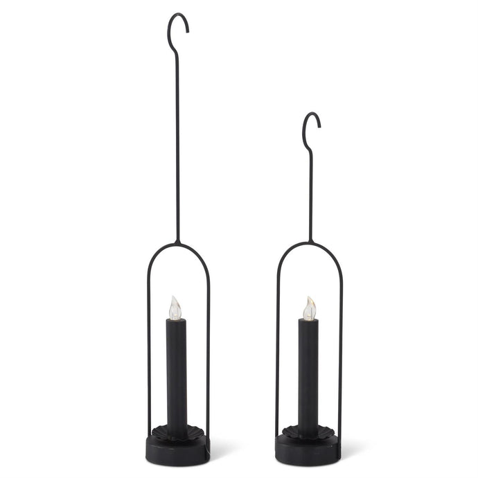 Hanging Black LED Taper Candleholder w/Timer, 2 size options
