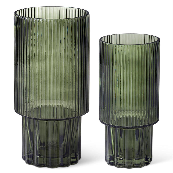 Green Line Pressed Glass Vase, 2 size options