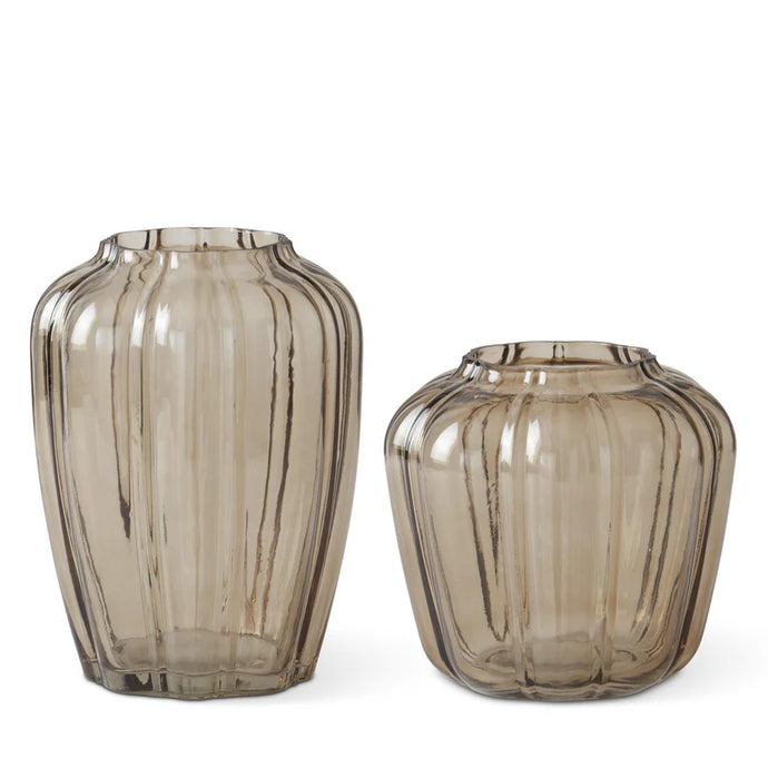 Scalloped Tan Line Pressed Glass Vase, 2 size options