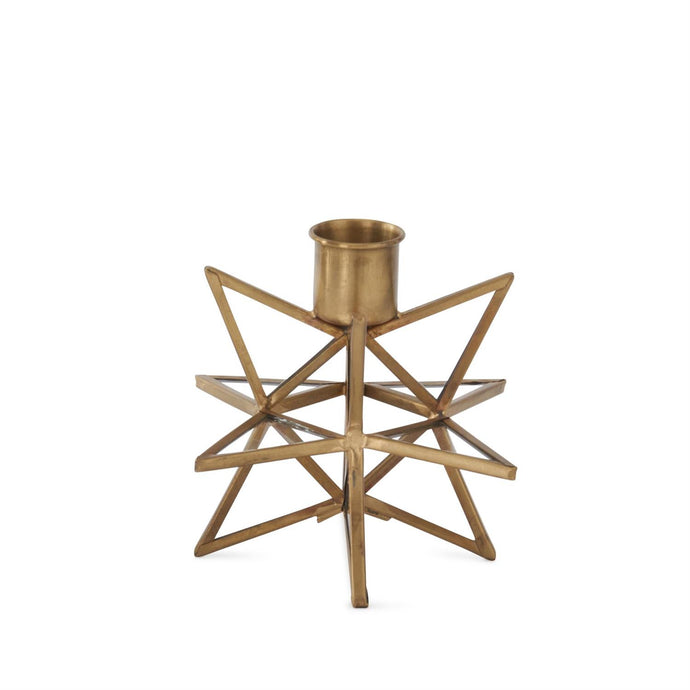 4.75 Inch 3-Dimensional Gold Metal & Glass Star Taper Candleholder