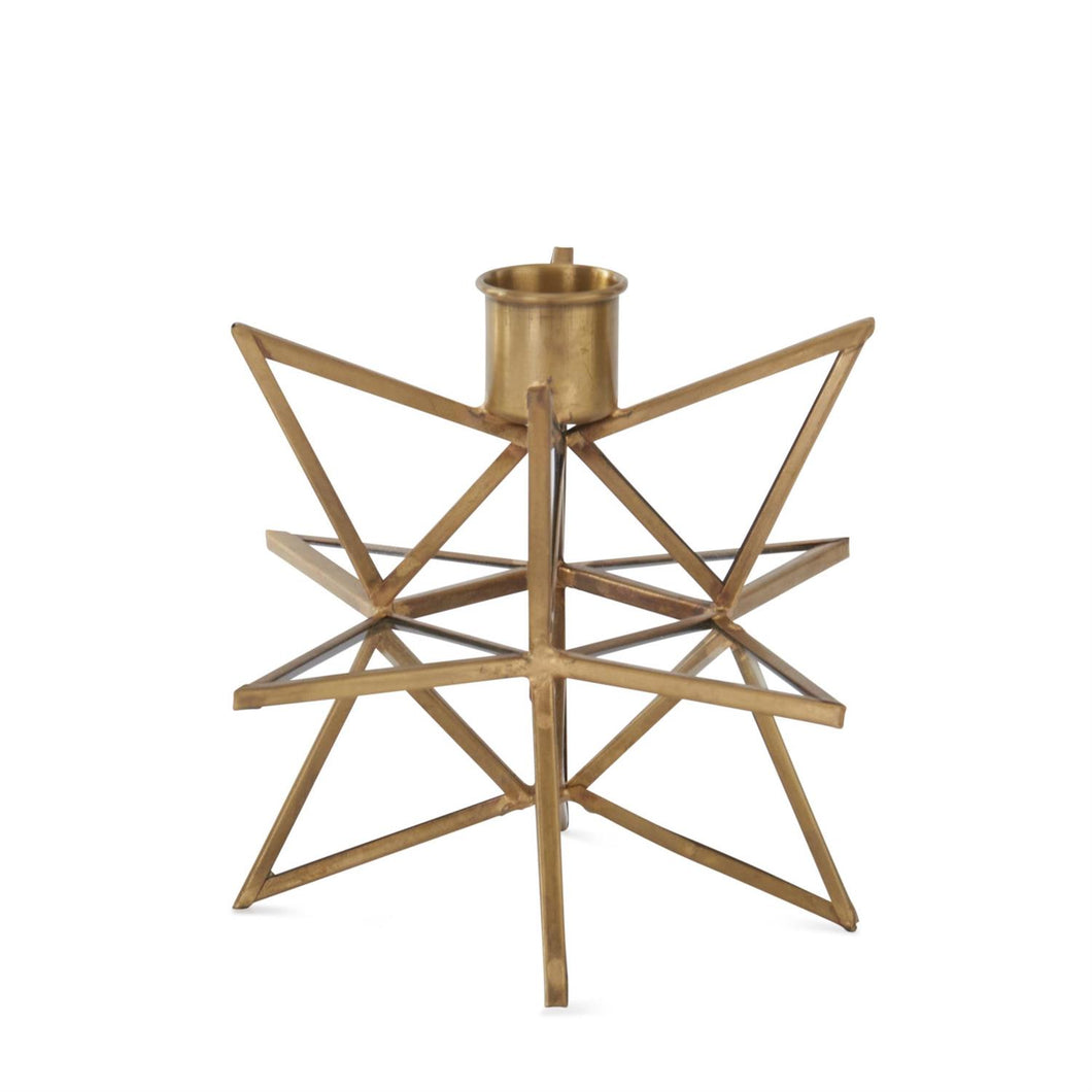 6 Inch 3-Dimensional Gold Metal & Glass Star Taper Candleholder