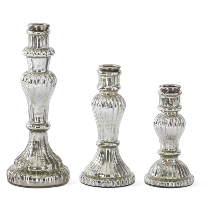 Ornate Silver Glass Taper Candleholder, 3 size options