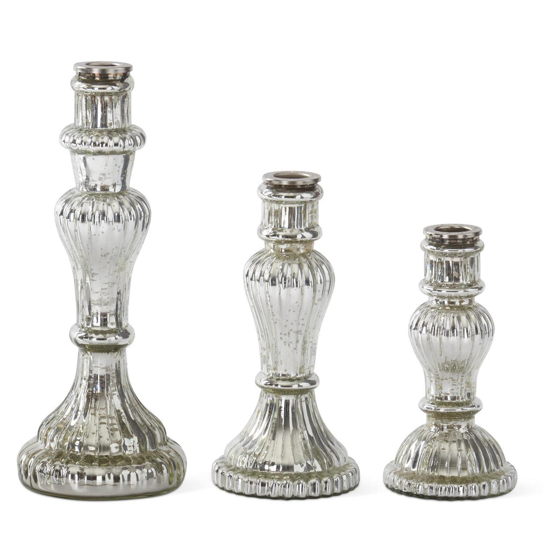 Ornate Silver Glass Taper Candleholder, 3 size options
