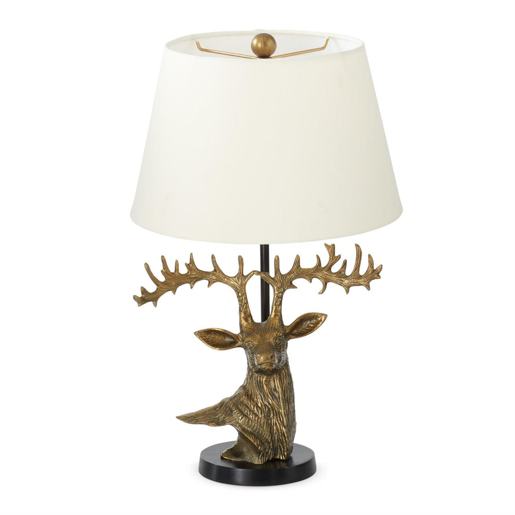 22.75 Inch Antiqued Gold Deer Bust Lamp w/Cream Shade