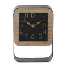 Load image into Gallery viewer, 8.75 Inch Black Metal &amp; Wood Rectangular Framed Square Clock
