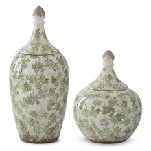 Load image into Gallery viewer, Green &amp; Cream Crackled Ceramic Chinoiserie Ginger Jar, 2 SIZE OPTIONS