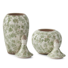 Load image into Gallery viewer, Green &amp; Cream Crackled Ceramic Chinoiserie Ginger Jar, 2 SIZE OPTIONS