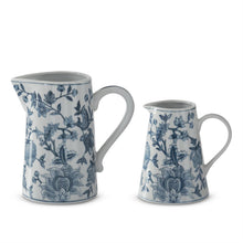 Load image into Gallery viewer, Navy Blue &amp; White Porcelain Chinoiserie Pitcher, 2 SIZE OPTIONS