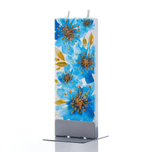 Load image into Gallery viewer, Flat Handmade Candle - Blue and Gold Flowers
