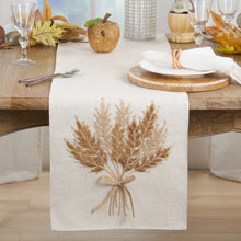 Load image into Gallery viewer, Embroidered Autumn Wheat Linen Blend Table Runner
