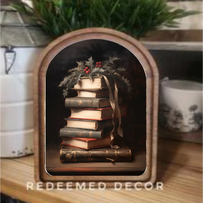 Arch Top Christmas Books Framed Art