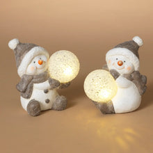 Load image into Gallery viewer, Christmas 5"H Battery-Operated Lighted Terracotta Snowman with Snowball, 2 style options