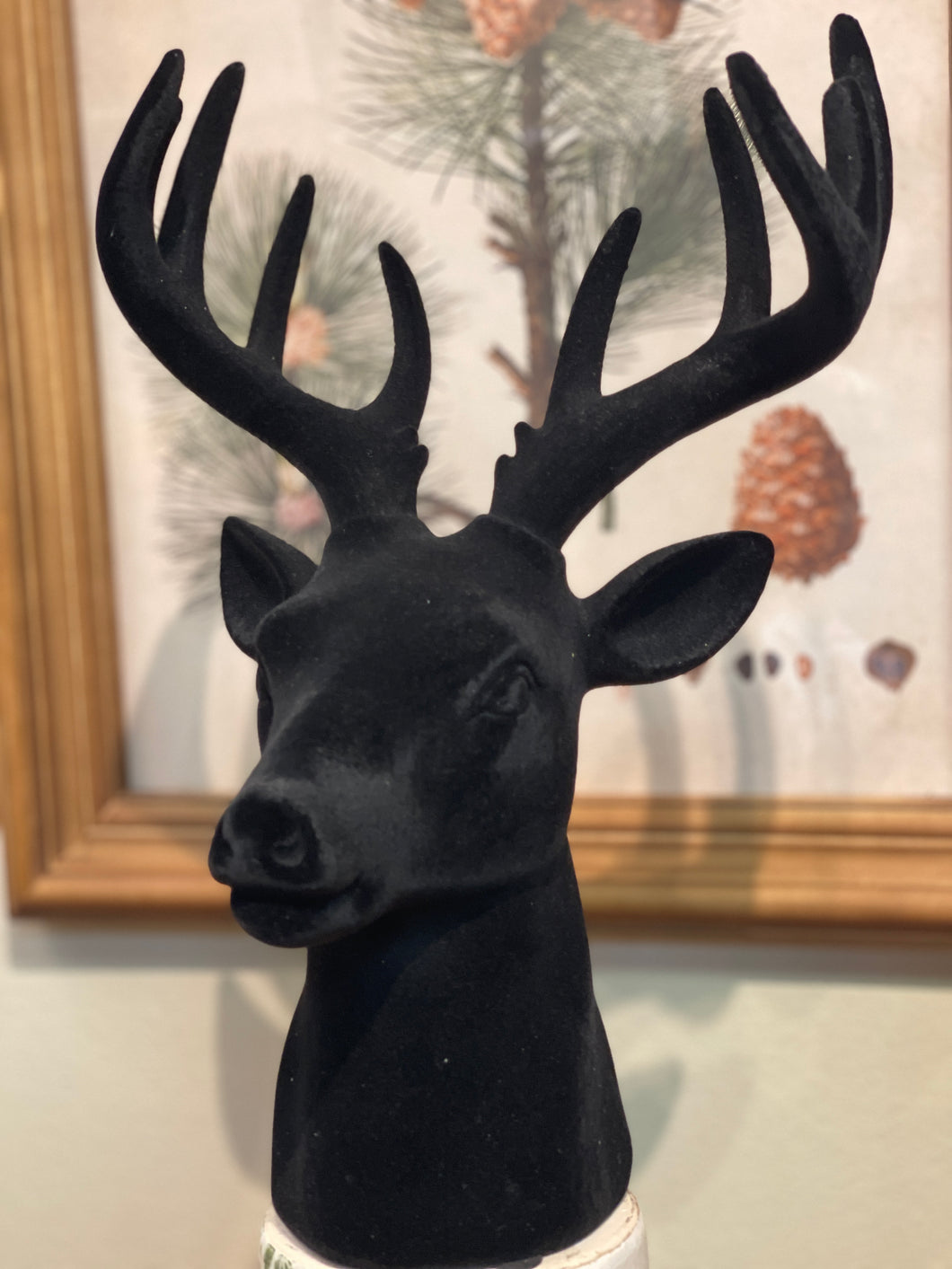 Black Flocked Deer Head