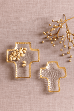 Load image into Gallery viewer, Gold Glass Cross Nested Tidbit Trays