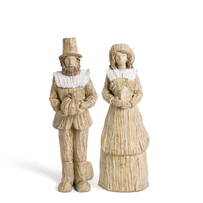 Tan & Cream Resin Pilgrim Man & Lady,
