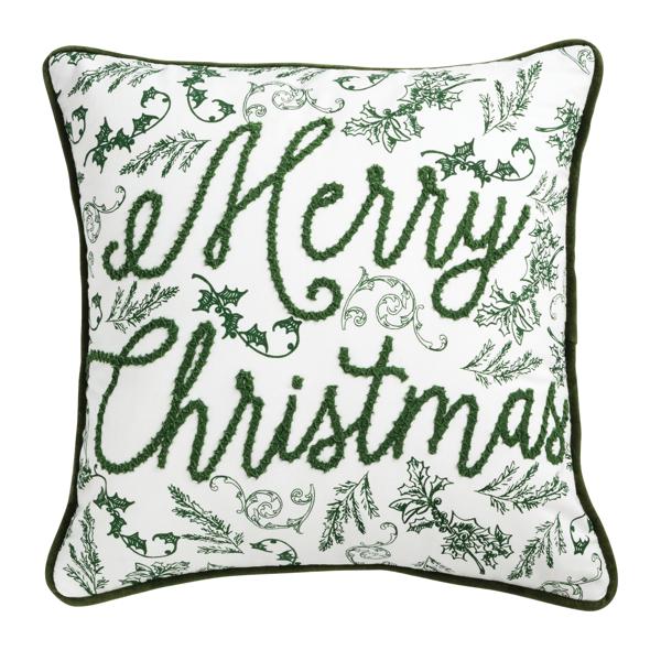 Green Toile Merry Christmas Pillow