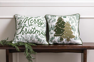 Green Toile Trees Pillow