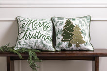 Load image into Gallery viewer, Green Toile Merry Christmas Pillow
