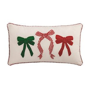 Bow Whimsy Christmas Embroidered Pillow