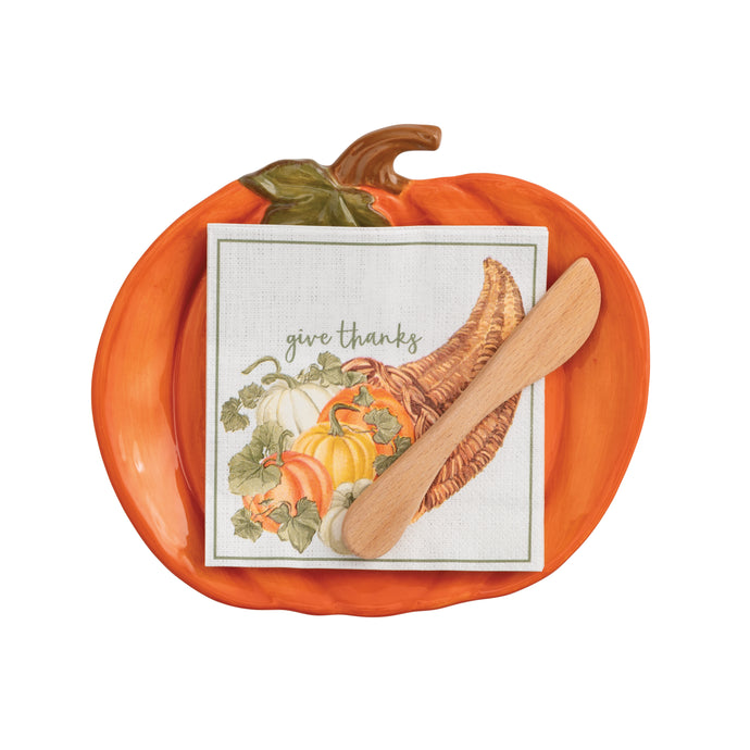 Orange Pumpkin Plate Napkin Set