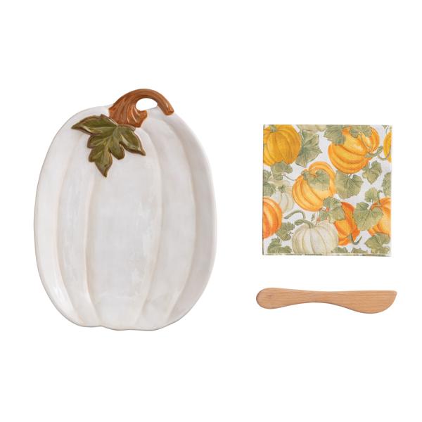 White Pumpkin Plate Napkin Set
