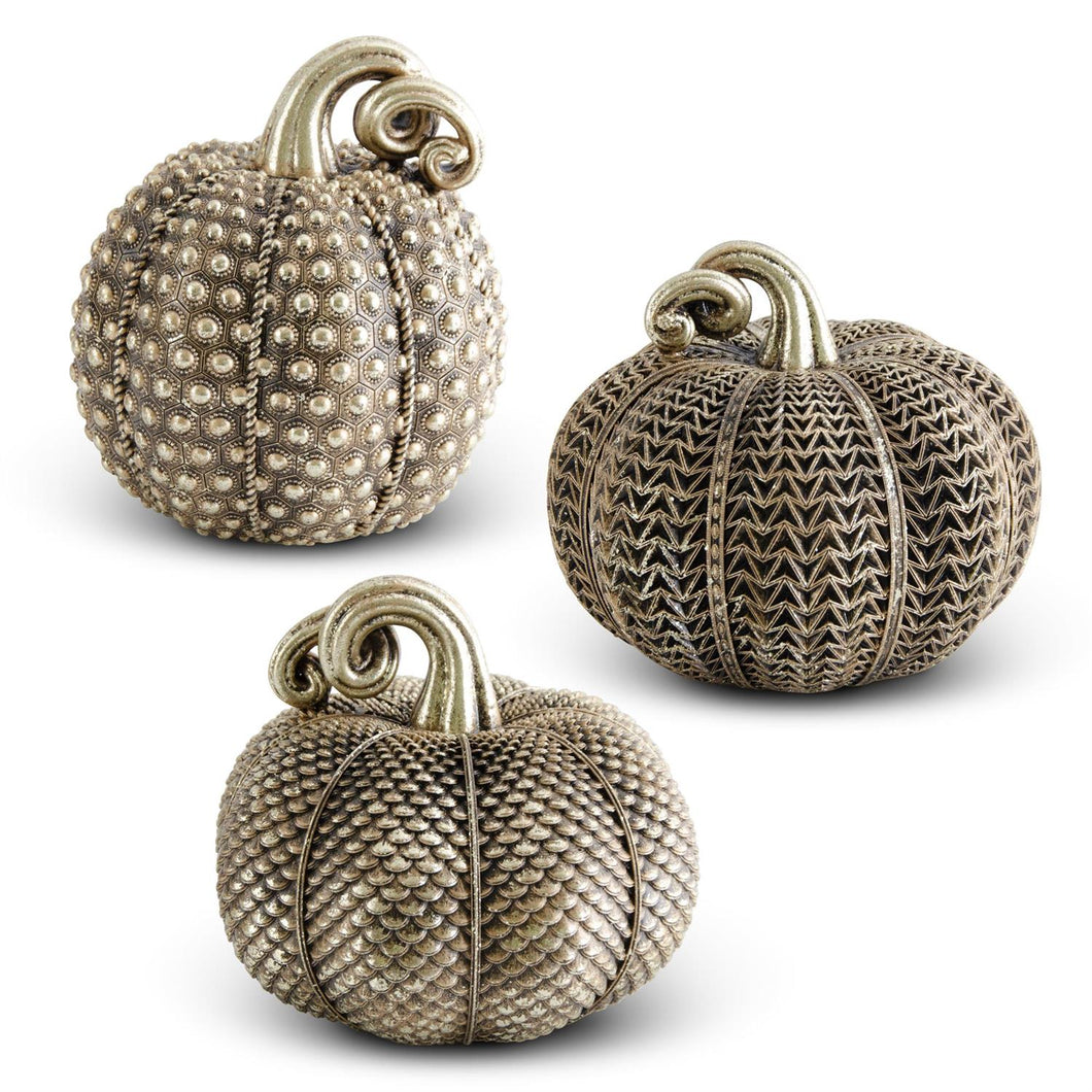 Antique Gold Textured Pumpkins (3 Styles)