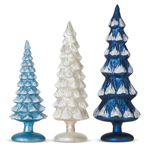 BLUE AND WHITE SNOWY GLASS TREE