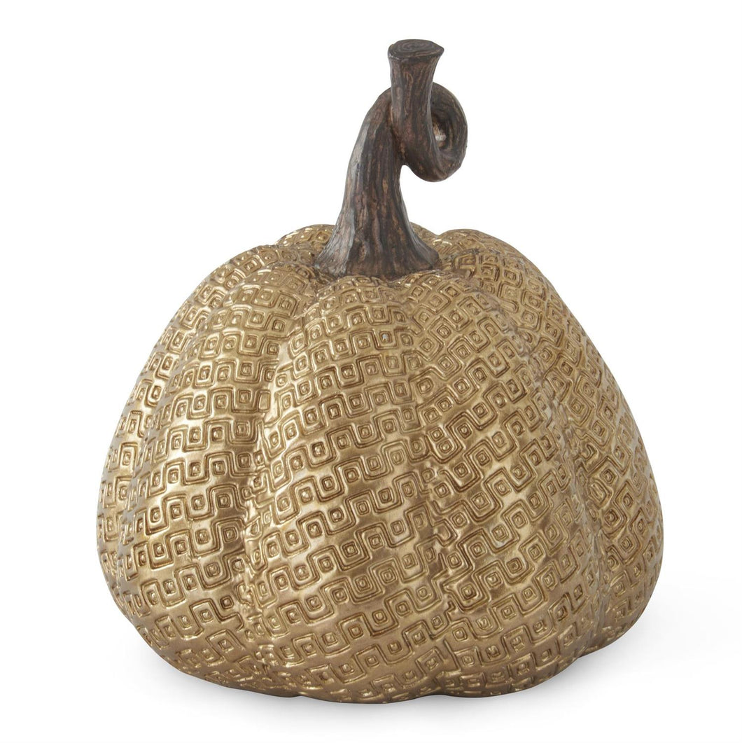 8 Inch Gold Resin Maze Embossed Pumpkin