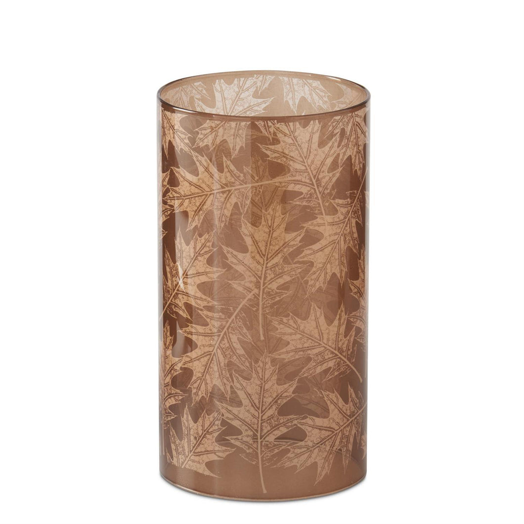 7.75 Inch Brown Glass Leaves Candle Slip Cover
